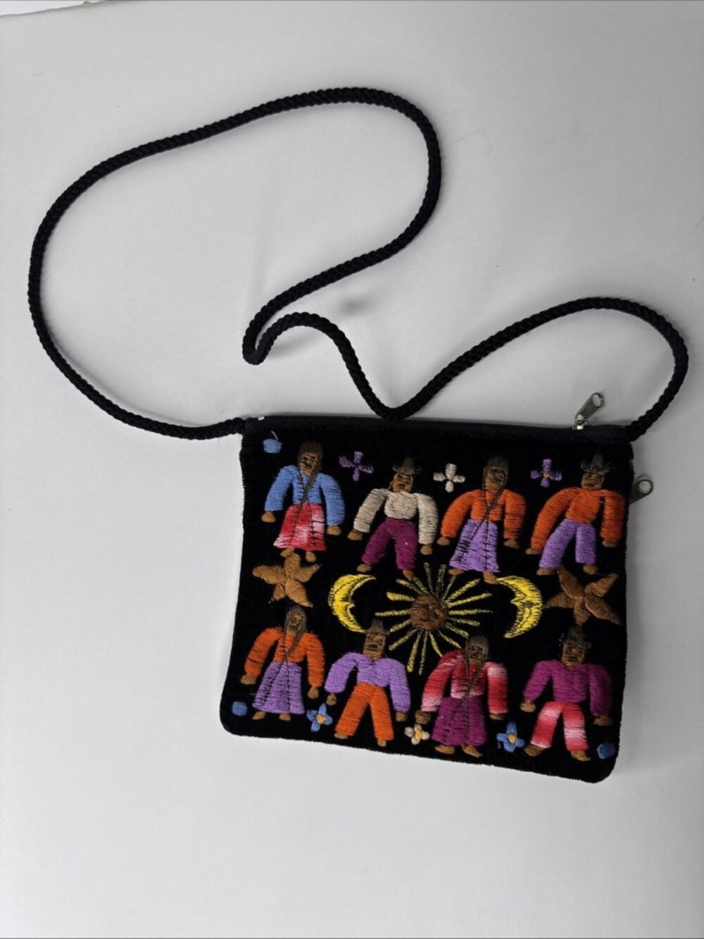 Vintage Black Velour Embroidered Moon Stars Purse Witchy Fairy Whimsy Goth